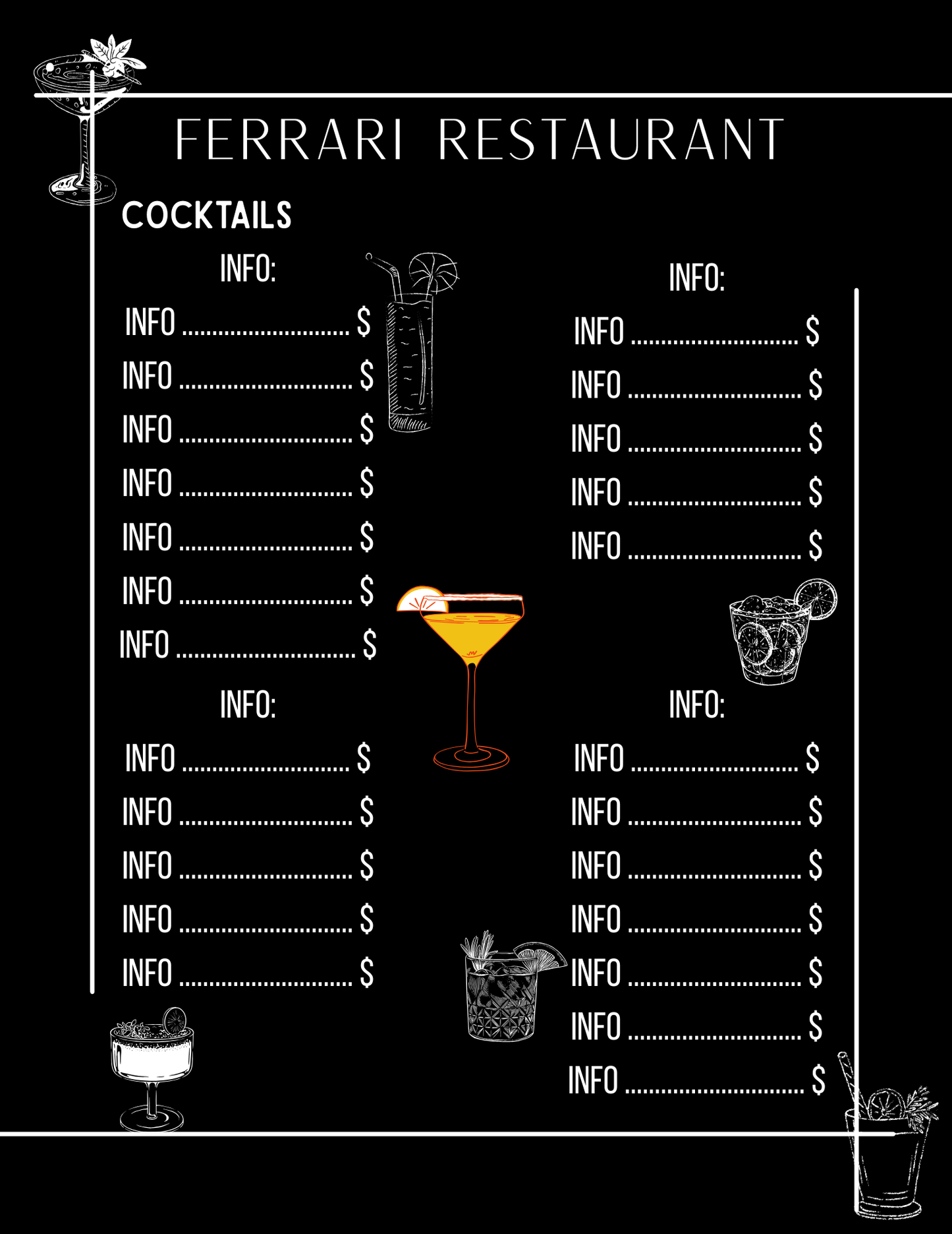 Editable Cocktail Menu - Front & Back Template