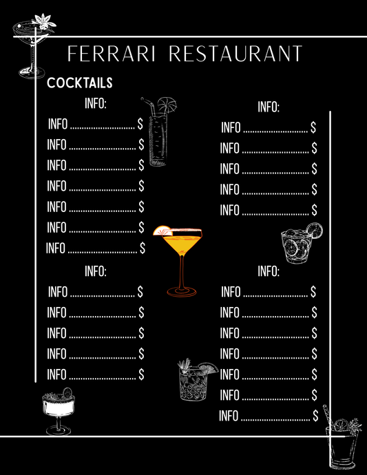 Editable Cocktail Menu - Front & Back Template
